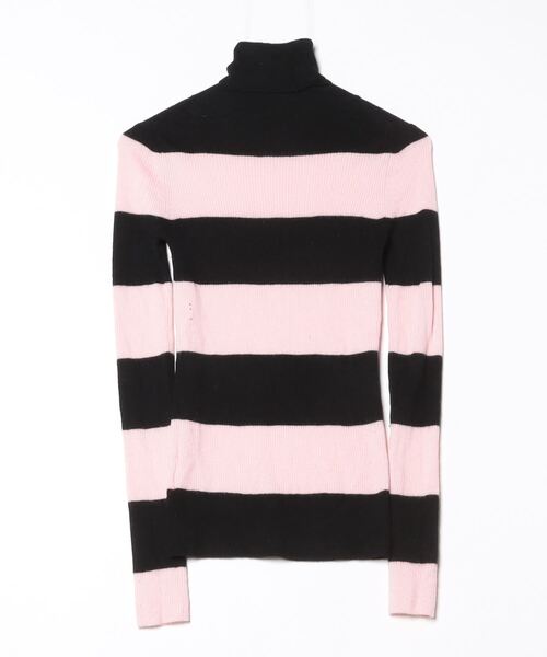 「TSURU by Mariko Oikawa」 ボーダー柄タートルネックニット FREE ピンク レディース_画像2