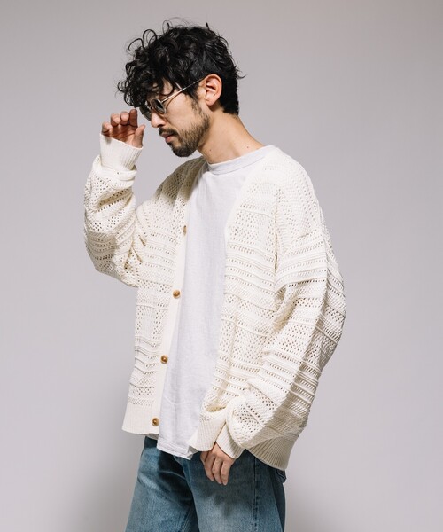 カーディガン シアー ボーダー 透かし編み ニットカーディガン メンズ | FREAK'S STORE | 19