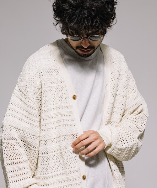 カーディガン シアー ボーダー 透かし編み ニットカーディガン メンズ | FREAK'S STORE | 17