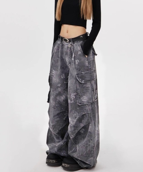 PEOPLESTYLE*レイヤード風 ウォッシュデニム 蛇柄 カーゴパンツ org.jpg