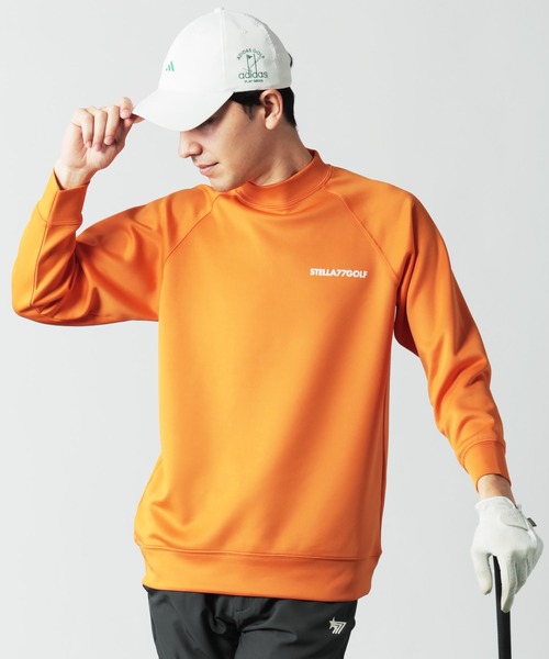 G/FORE ジーフォアのモックネック 長袖シャツ 蛍光オレンジ STELLA77GOLF tシャツ 蛍光カラーゴルフモックネック長袖T メンズ