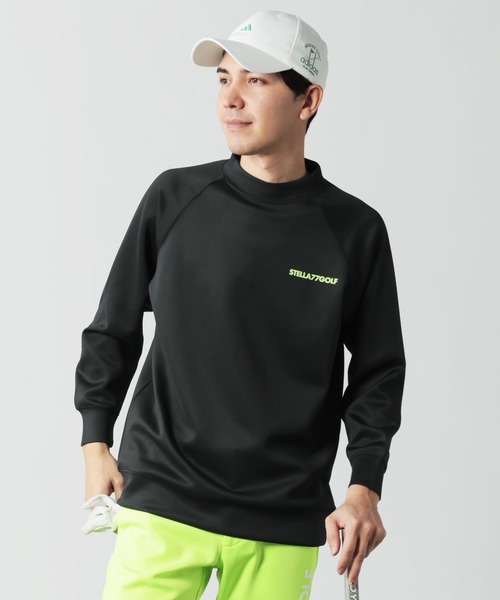 STELLA77GOLF tシャツ 蛍光カラーゴルフモックネック長袖T メンズ