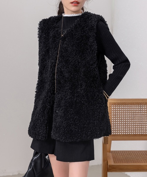 DAY CLOSET ベスト ジレ レディース モコモコプードルファー