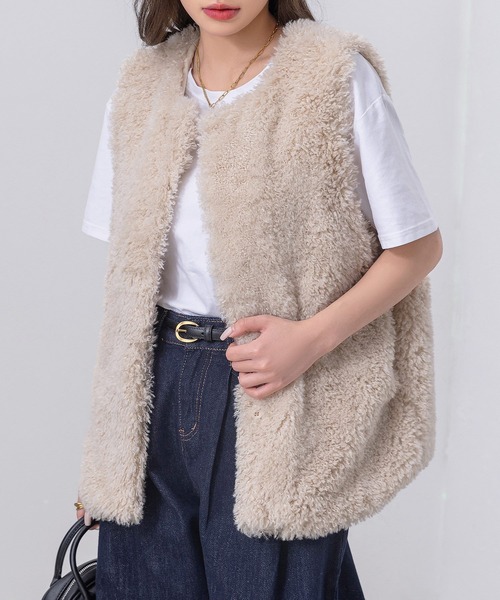 DAY CLOSET ベスト ジレ レディース モコモコプードルファー