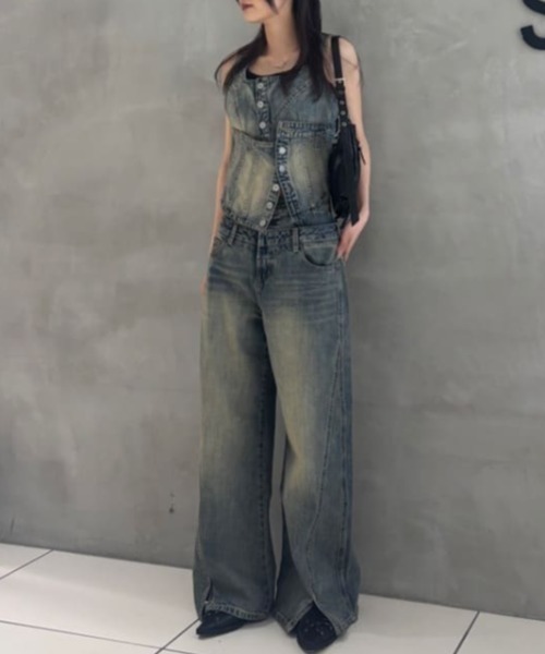 キャミソール 「限定展開」LAYERED CORSET DENIM BUSTIER-C レイヤード コルセット デニム ビスチェ シー セール】【限定展開】LAYERED CORSET DENIM BUSTIER-C