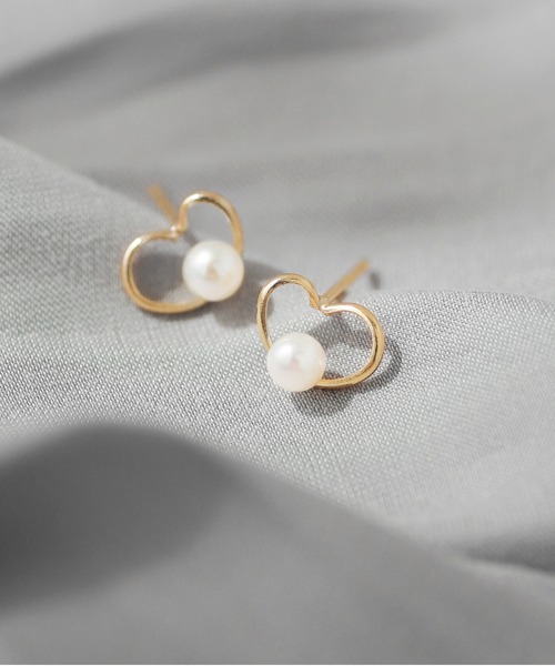 ANEMONE（アネモネ） ピアス 淡水パール×ハートピアス「K10