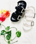 サンダル 「厚底」ビジューバックルギャザーベル...の詳細画像3