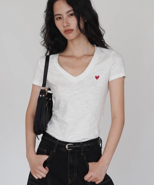 tシャツ ハート刺繍 カットオフTシャツ EM25s093「EIGHTHMONTH」 レディース tシャツ ハート刺繍 カットオフTシャツ EM25s093「EIGHTHMONTH