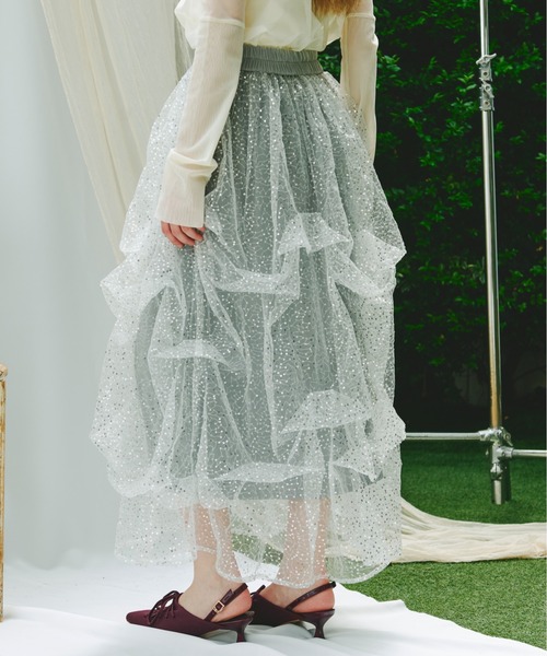 【韓国発】スパンコールミディアムスカート loin nuit スカート spangle tulle random skirt / スパンコール