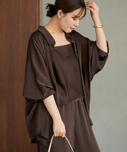 plage ブラウス シャツ dull satin dolman レディース
