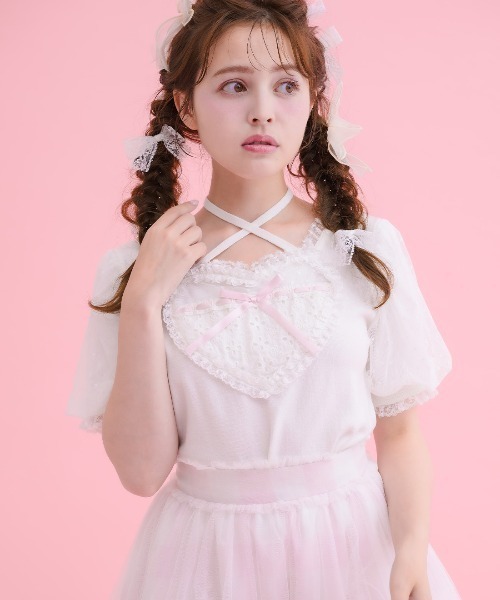 ニット セーター My love heart puff tops レディース