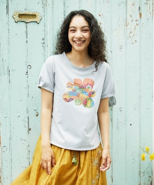 tシャツ 「接触冷感」フラワー発泡プリントTシャツ レディース