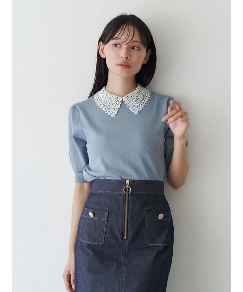 TONAL（トーナル） ニット セーター 衿レースハーフスリーブニット
