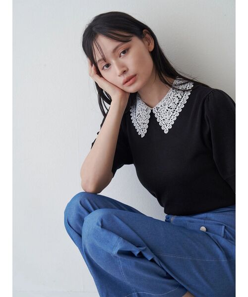 TONAL（トーナル） ニット セーター 衿レースハーフスリーブニット