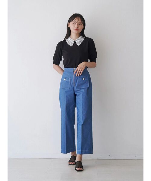 TONAL（トーナル） ニット セーター 衿レースハーフスリーブニット