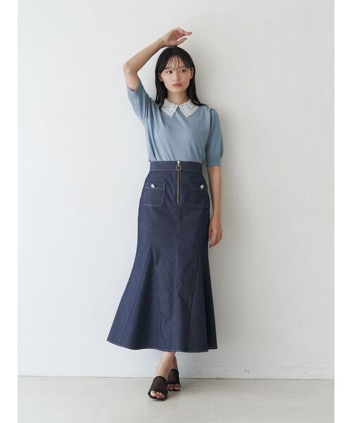 TONAL（トーナル） ニット セーター 衿レースハーフスリーブニット