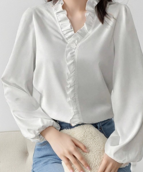 2017SS フリルパイピングブラウス cammie ブラウス シャツ フロントフリルパイピングブラウス レディース