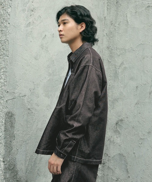 RIER ブラックデニムシャツ　ジャケット RAGEBLUE シャツ 「BREEZY DENIM」ステッチデニムシャツ「セットアップ