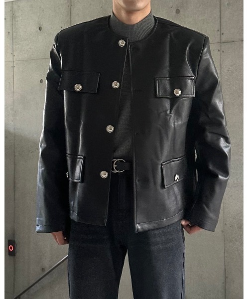 Otte ジャケット テーラードジャケット ノーカラーレザージャケット