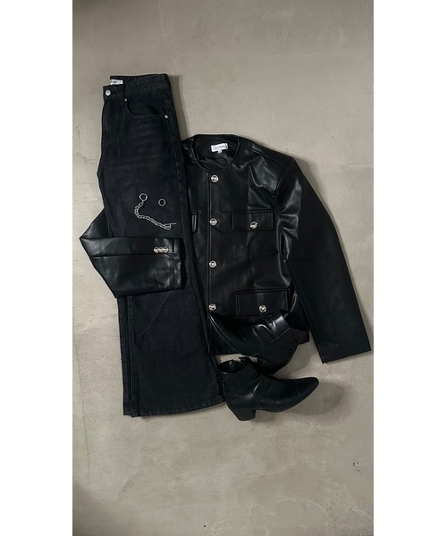 10sei0otto レザージャケット　ノーカラー　ブラック 10sei0otto レザージャケット ノーカラー ブラック