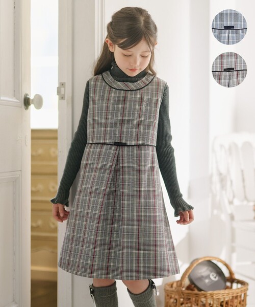 ワンピース 「110-140cm」グレンチェック ジャンスカ キッズ 子供服