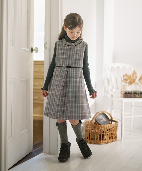 ワンピース 「110-140cm」グレンチェック ジャンスカ キッズ 子供服