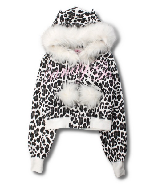 【新品タグ付き】GALFY ヒョウ柄パーカー ホワイト GALFY（ガルフィー） パーカー 「GALFY」ぎゃるマシぱぁかぁ