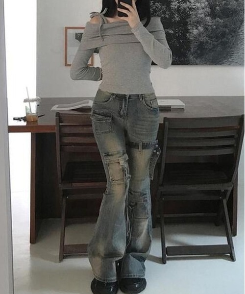 Y2K　パイソン柄　フレアデニム gossip!ロサンゼルス ジーンズ デニム デニムパンツ Y2K ベルテッド