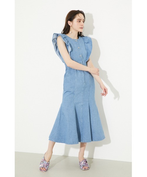 「rienda」 ノースリーブワンピース MEDIUM ライトブルー レディース_画像3