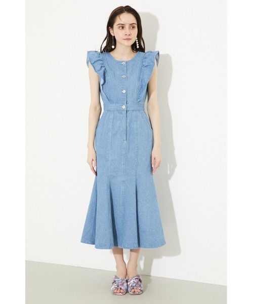 「rienda」 ノースリーブワンピース MEDIUM ライトブルー レディース_画像4