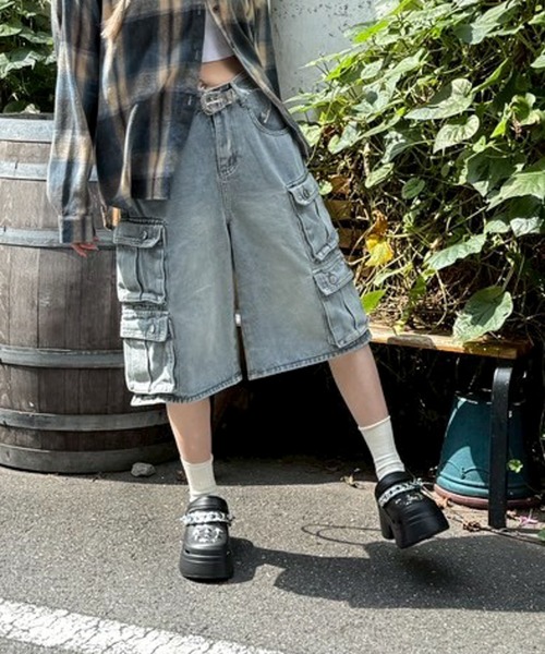 Lilamusant ハーフパンツ ワイドパンツ カーゴパンツ 短パン