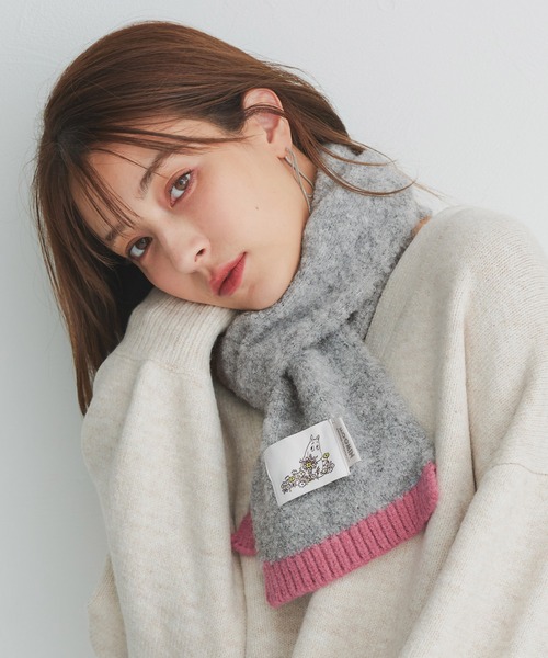 MOOMIN（ムーミン） マフラー ストール ワッペン付 配色リブマフラー