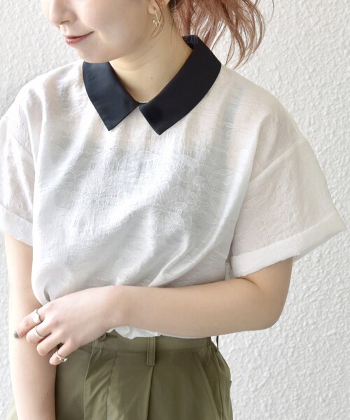 「SHIPS any」 半袖ブラウス ONE SIZE ネイビー レディース_画像7