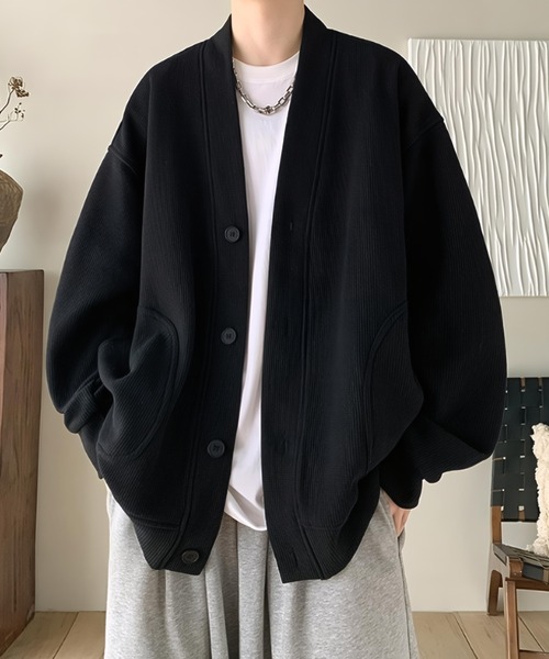 WYZ カーディガン オーバーサイズワッフルスウェットカーディガン/ユニ