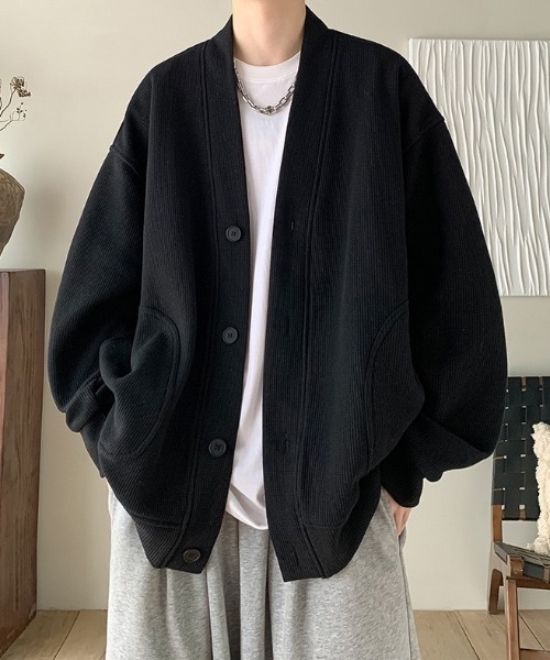 WYZ カーディガン オーバーサイズワッフルスウェットカーディガン/ユニ