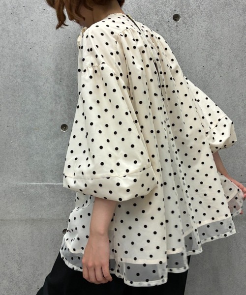 インゲボルグ　ブラウス INGEBORG（インゲボルグ） ブラウス シャツ ドットチュールギャザー