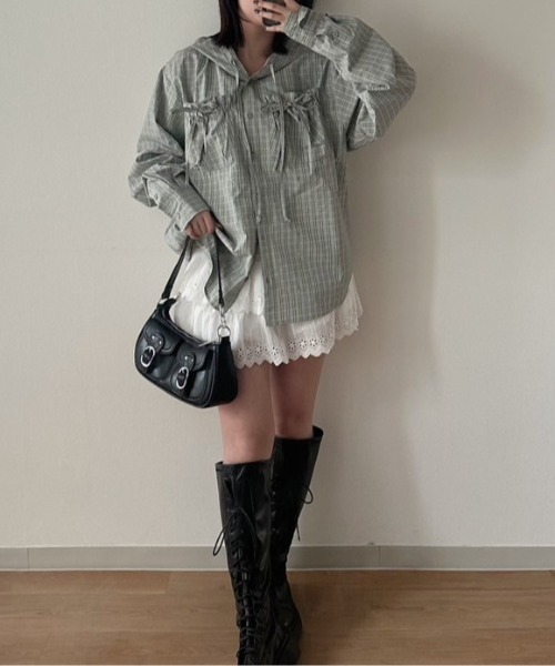 「nemne store」 長袖ブラウス MEDIUM グレー レディース_画像3