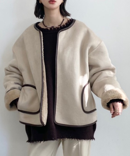 「NEUNA」 ノーカラージャケット FREE アイボリー レディース_画像2