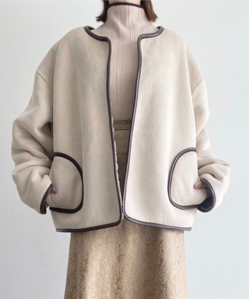 「NEUNA」 ノーカラージャケット FREE アイボリー レディース_画像3