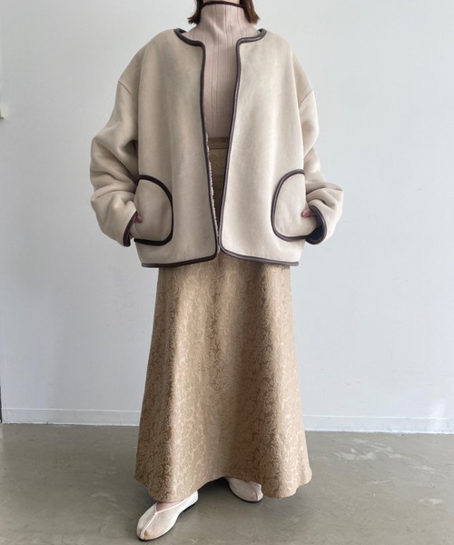 「NEUNA」 ノーカラージャケット FREE アイボリー レディース_画像5