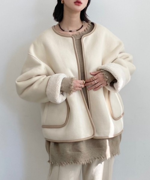 「NEUNA」 ノーカラージャケット FREE アイボリー レディース_画像7