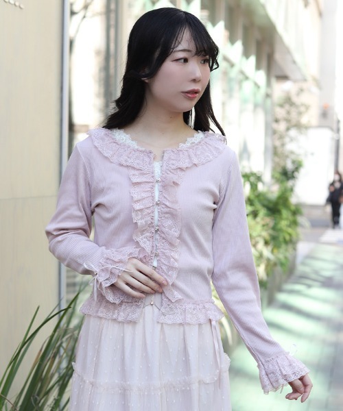 axes femme（アクシーズ ファム） tシャツ ローズボタンフリルトップス