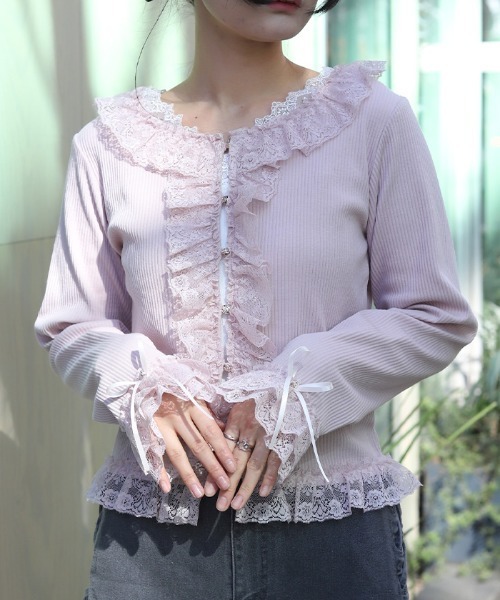axes femme（アクシーズ ファム） tシャツ ローズボタンフリルトップス