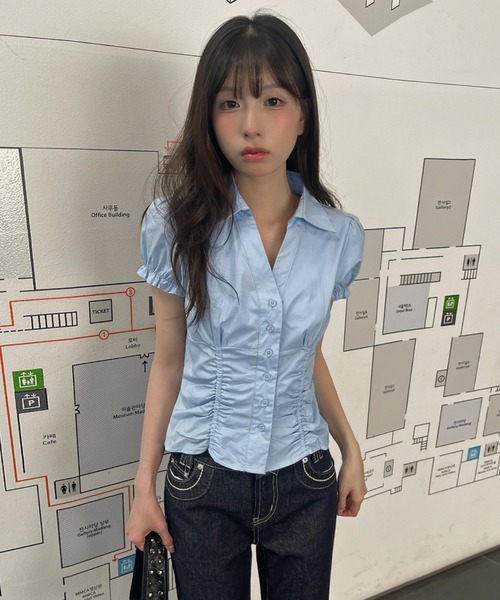 UNE MANSION（ユヌマンション） ブラウス シャツ 半袖 パフスリーブ