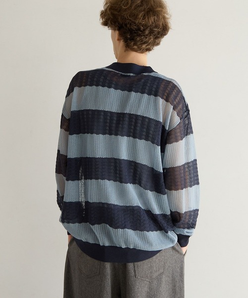PBLIM ポロシャツ ポロ 「UNISEX」ボーダーメッシュポロシャツ