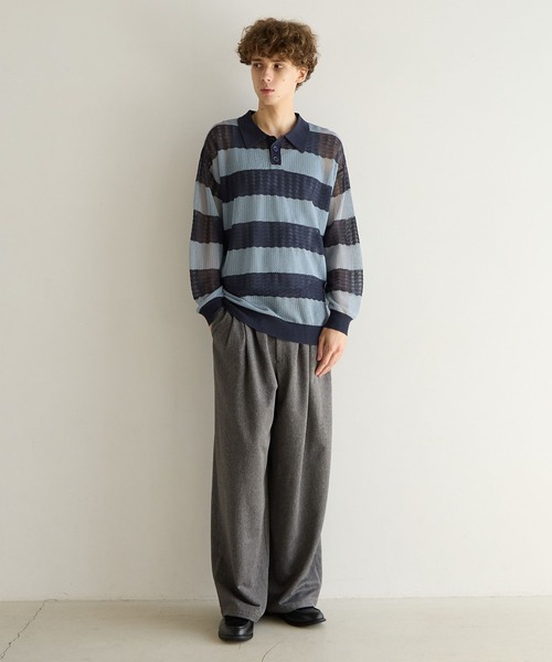 PBLIM ポロシャツ ポロ 「UNISEX」ボーダーメッシュポロシャツ