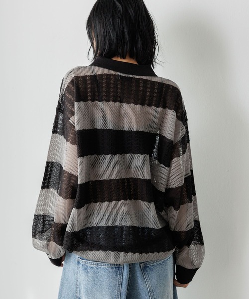 PBLIM ポロシャツ ポロ 「UNISEX」ボーダーメッシュポロシャツ