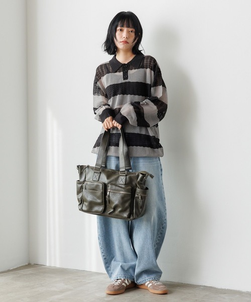 PBLIM ポロシャツ ポロ 「UNISEX」ボーダーメッシュポロシャツ