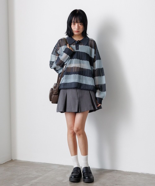 PBLIM ポロシャツ ポロ 「UNISEX」ボーダーメッシュポロシャツ