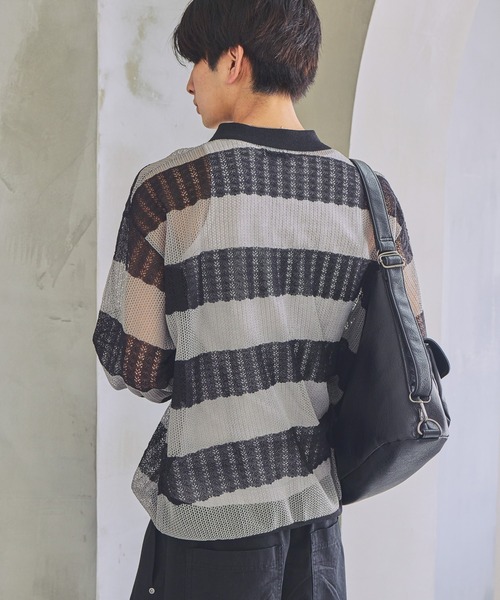 PBLIM ポロシャツ ポロ 「UNISEX」ボーダーメッシュポロシャツ
